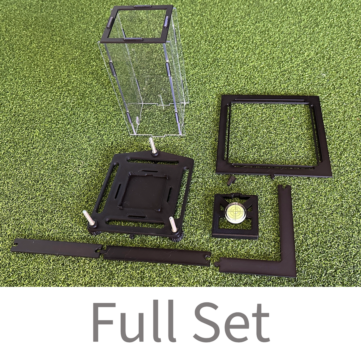 Square Golf Full Set with polycarbonate protective case, leveling base and ball positioning tool