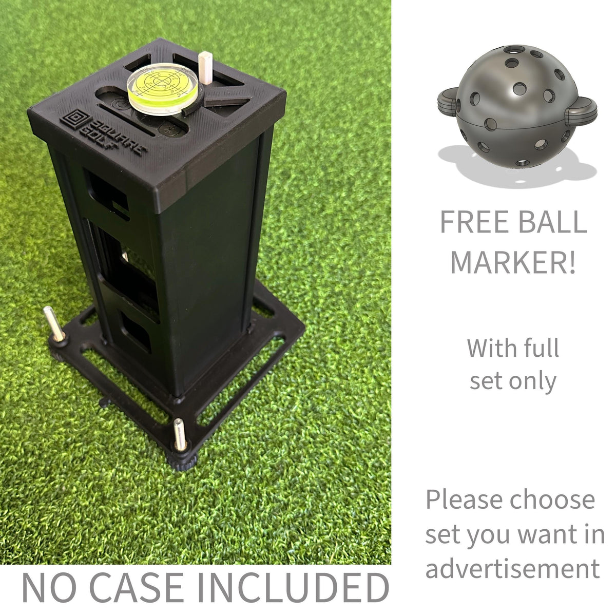 Original Square Golf metal case in the leveling stand; free ball marker with Full Set only, case not included