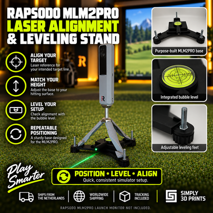 Rapsodo MLM2PRO laser alignment and leveling stand — product overview