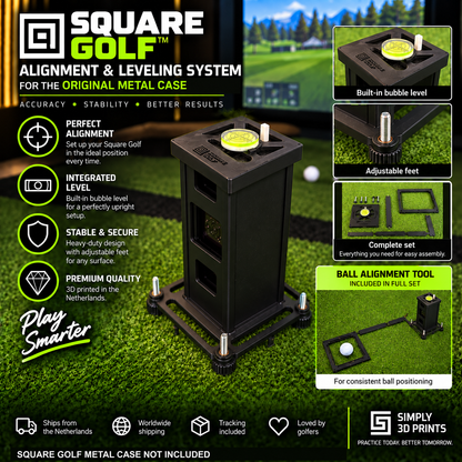 Alignment and leveling system for the original Square Golf metal case — case not included