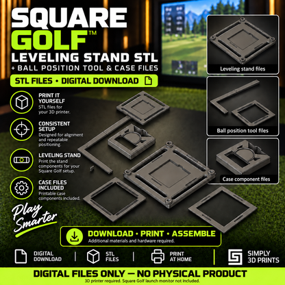 Square Golf leveling and ball positioning STL files with case files — digital download overview