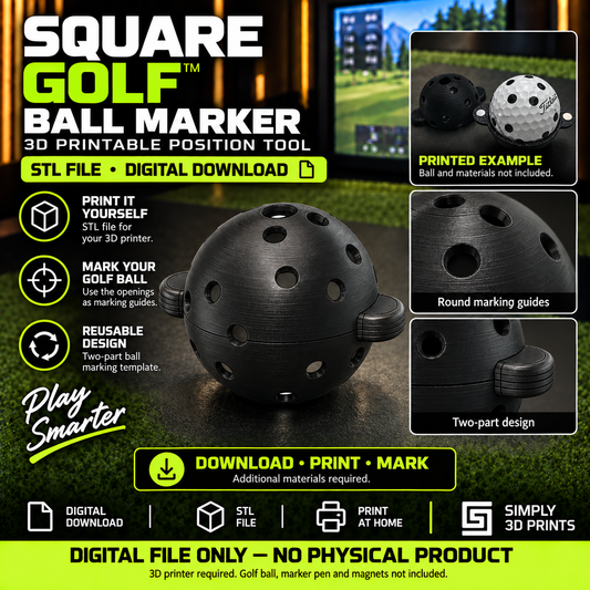 Square Golf ball marker STL file — digital download overview