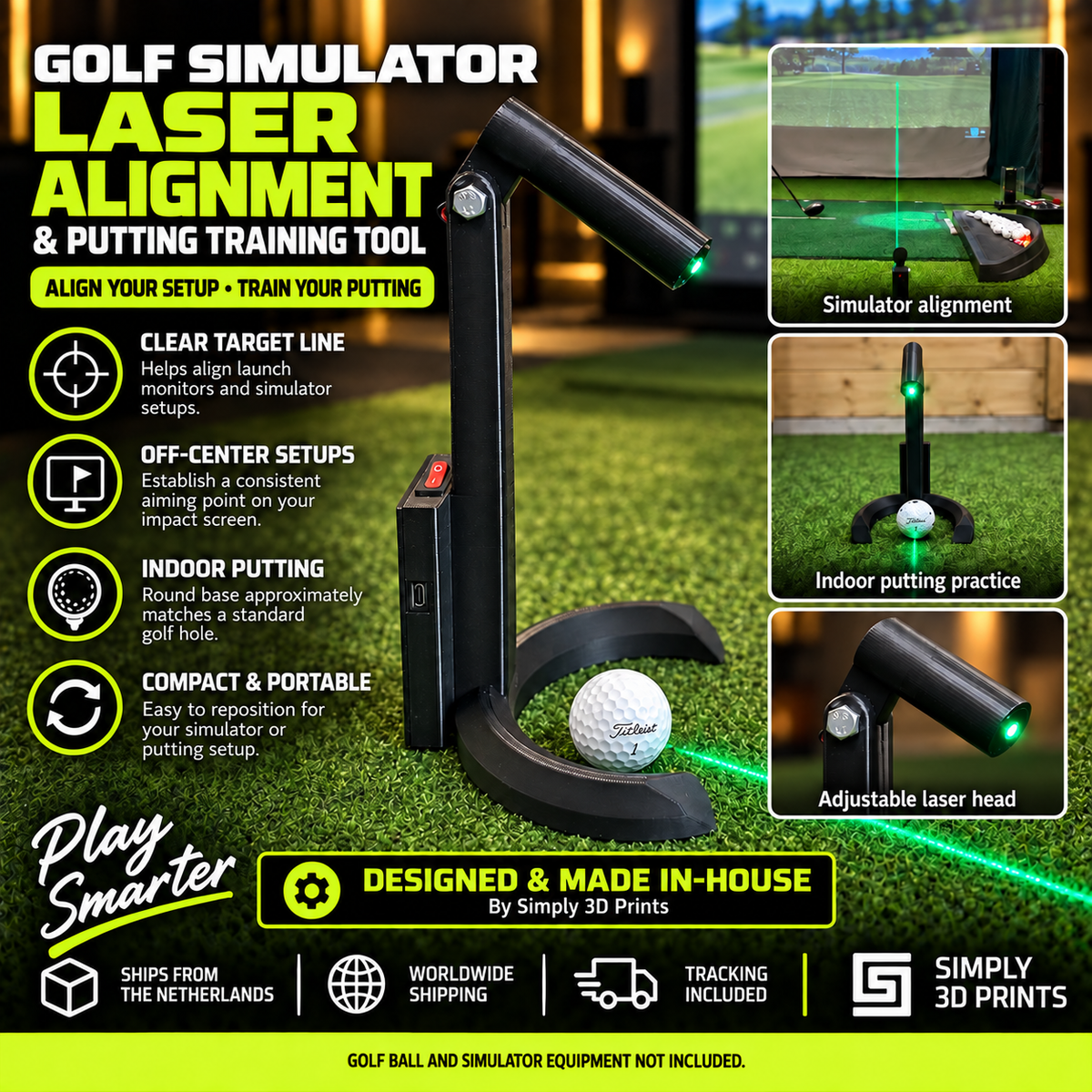 Golf simulator laser alignment and putting training tool — product overview