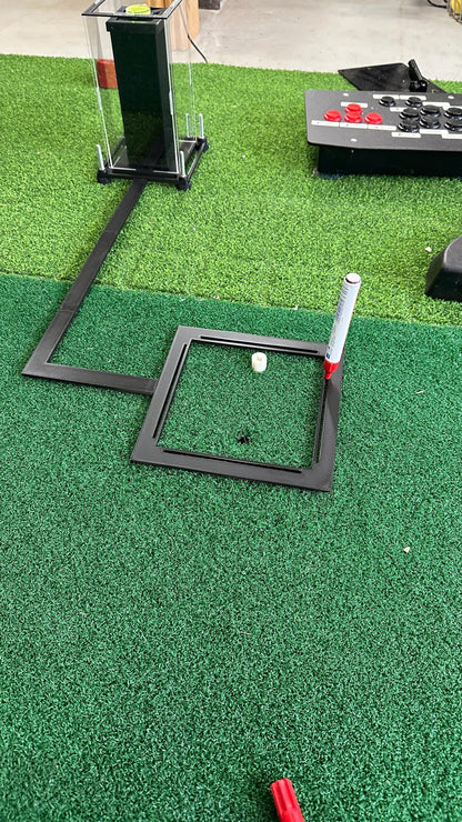 Square Golf ball positioning frame with a marker pen indicating the ball position on the hitting mat