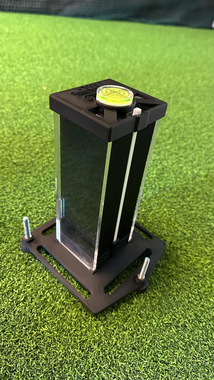 Original Square Golf acrylic case fitted in the adjustable leveling base with a circular bubble level on top