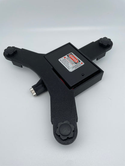 Underside of Garmin R10 laser stand with closed battery cover