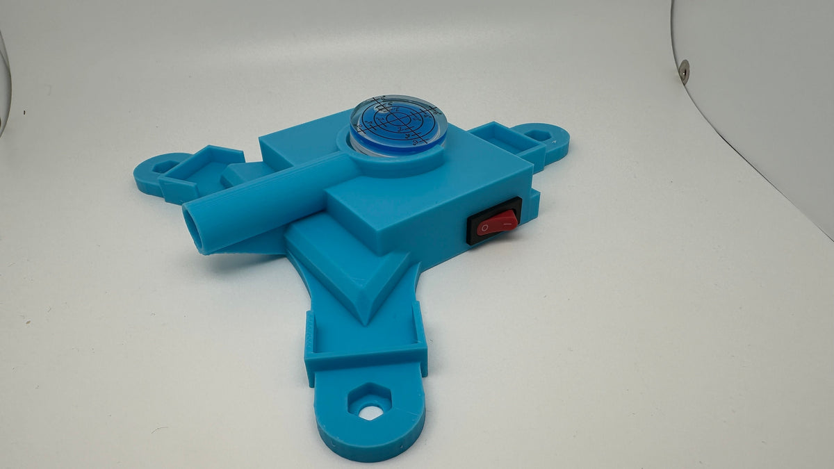 Blue Garmin R10 rechargeable stand with bubble level and power switch