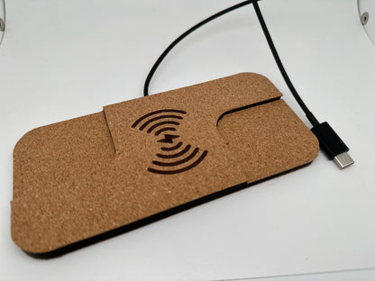 Cork-finished charging pad with cable connector